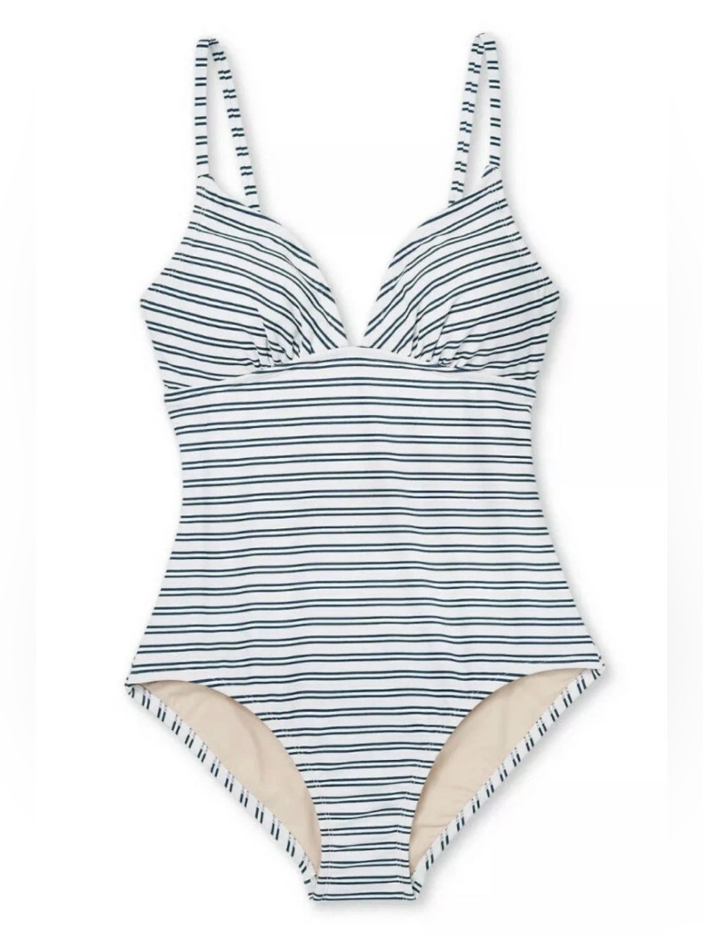 Kona Sol Triangle High Coverage One-Piece Swimsuit Blue Striped Medium NWT